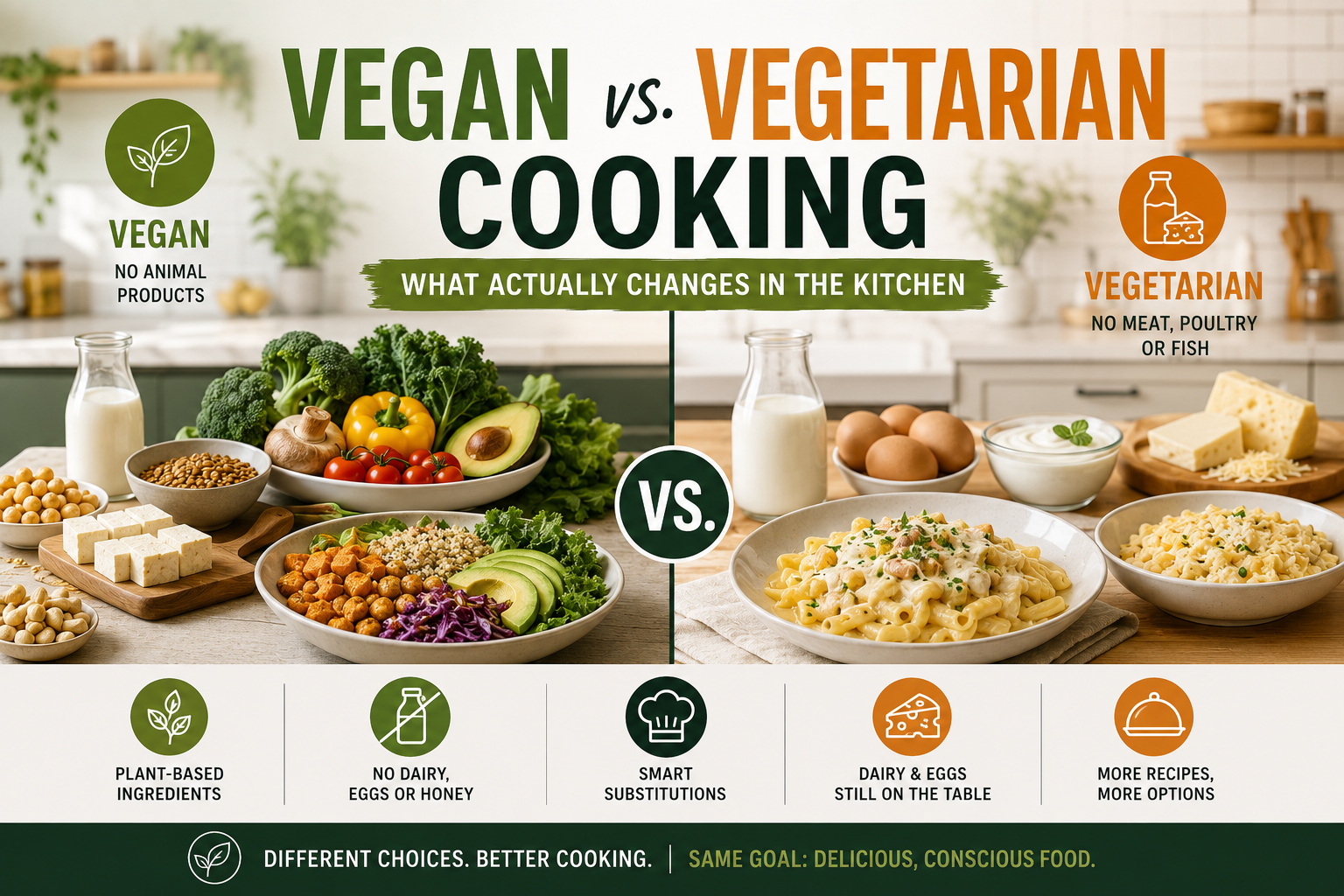 Vegan vs. vegetarian cooking: what actually changes in the kitchen