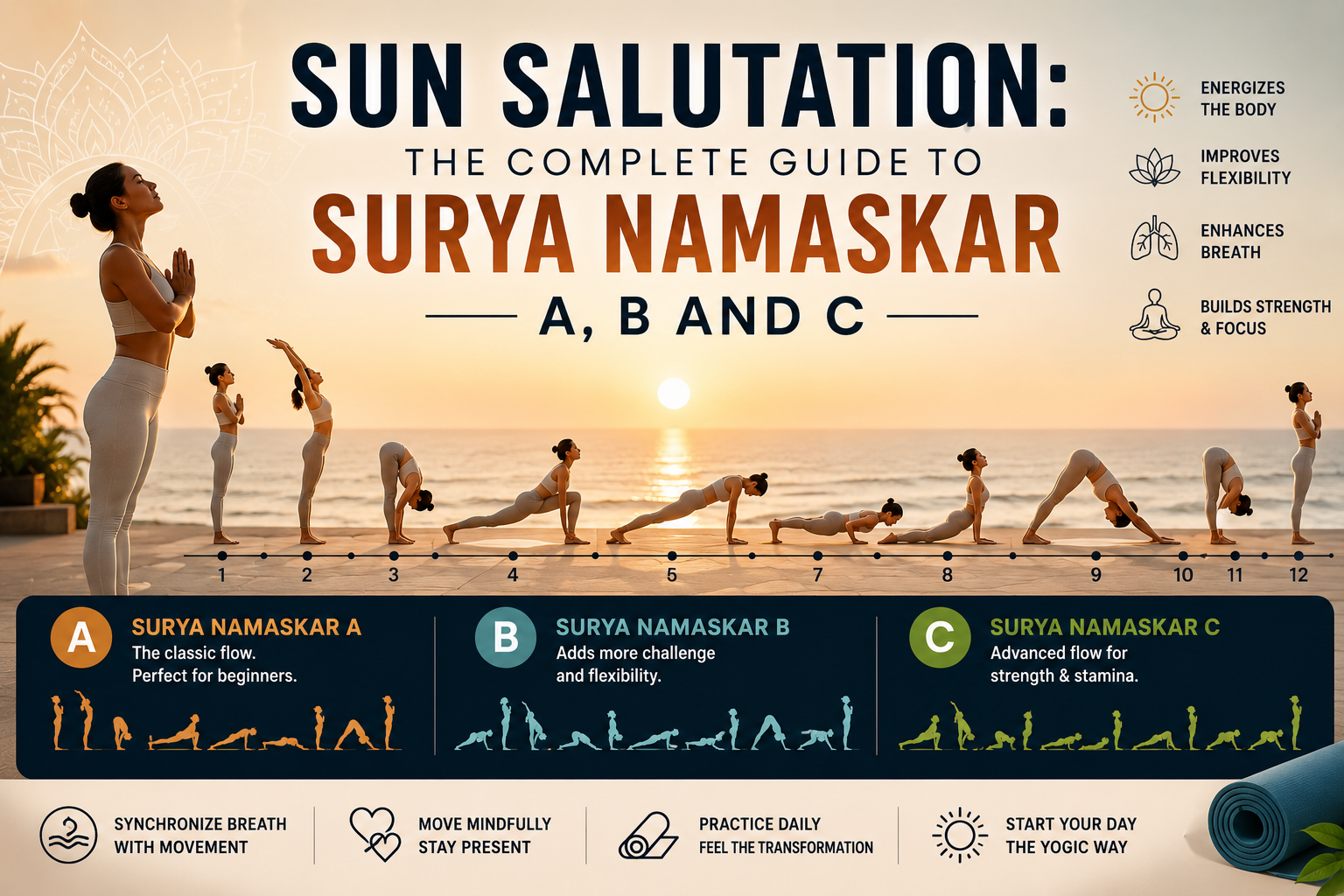 Sun salutation: the complete guide to Surya Namaskar A, B and C